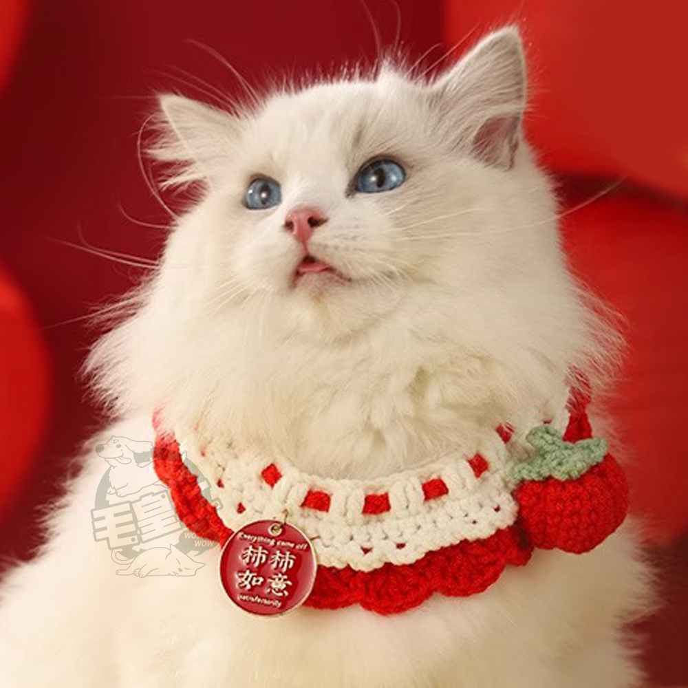 【毛皇上】❤寵物用品 新年編織寵物圍兜 新年圍兜 寵物圍巾 毛線針織 寵物新年 圍兜兜 寵物飾品【WOWWOW】-細節圖3