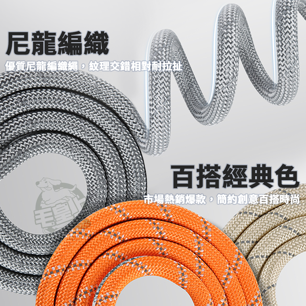 【毛皇上】❤寵物用品 皮革反光牽引繩 皮革裝飾 尼龍編織 夜間反光 牽繩 寵物牽引繩 狗狗牽繩 外出散步【WOWWOW】-細節圖4