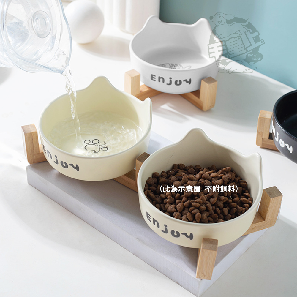 【毛皇上】❤寵物用品 (木架)貓耳陶瓷碗 貓耳碗 陶瓷碗 竹木架 單雙碗 餵食碗 飼料碗 貓狗碗 寵物碗【WOWWOW】-細節圖9