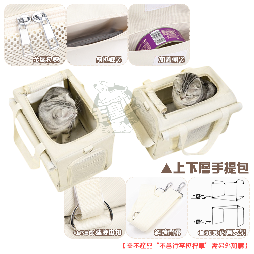 【毛皇上】❤寵物用品 寵物外出行李包 外出包 拉桿車 寵物推車 寵物拉桿包 寵物提籠 寵物包 貓狗外出包【WOWWOW】-細節圖2