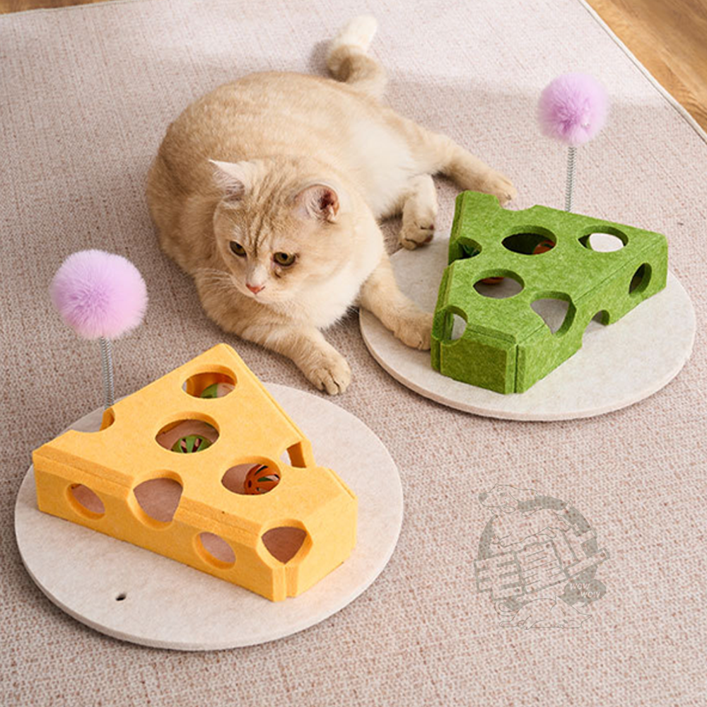 【毛皇上】❤寵物玩具 毛氈奶酪逗貓盒 鈴鐺球掏掏樂 乳酪塊 起司盒 毛氈玩具 益智玩具 自嗨解悶 貓玩具【WOWWOW】-細節圖3