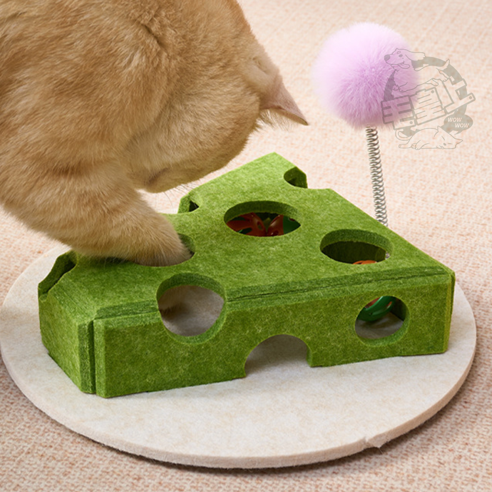 【毛皇上】❤寵物玩具 毛氈奶酪逗貓盒 鈴鐺球掏掏樂 乳酪塊 起司盒 毛氈玩具 益智玩具 自嗨解悶 貓玩具【WOWWOW】-細節圖4
