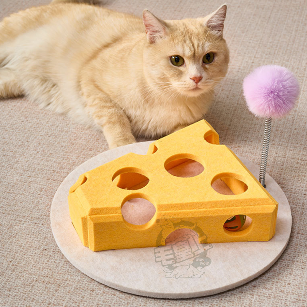 【毛皇上】❤寵物玩具 毛氈奶酪逗貓盒 鈴鐺球掏掏樂 乳酪塊 起司盒 毛氈玩具 益智玩具 自嗨解悶 貓玩具【WOWWOW】-細節圖6