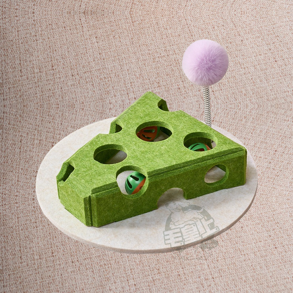 【毛皇上】❤寵物玩具 毛氈奶酪逗貓盒 鈴鐺球掏掏樂 乳酪塊 起司盒 毛氈玩具 益智玩具 自嗨解悶 貓玩具【WOWWOW】-細節圖7