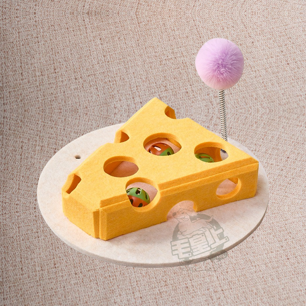 【毛皇上】❤寵物玩具 毛氈奶酪逗貓盒 鈴鐺球掏掏樂 乳酪塊 起司盒 毛氈玩具 益智玩具 自嗨解悶 貓玩具【WOWWOW】-細節圖8