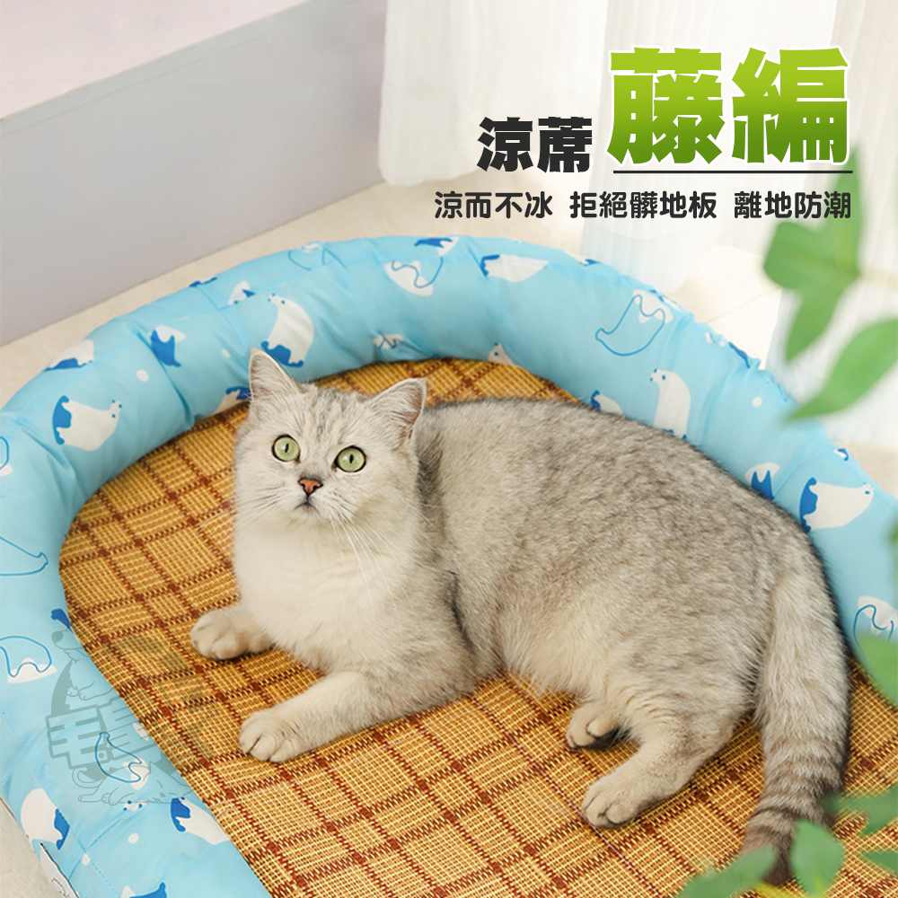 【毛皇上】❤寵物用品 艾草涼蓆窩 藤蓆窩 靠枕窩 涼感窩 涼感墊 寵物窩 貓狗睡窩 寵物藤蓆窩【WOWWOW】-細節圖5