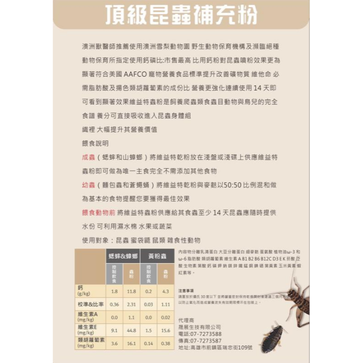 蛋叔叔-維益特-頂級昆蟲營養粉/草原巨蜥/鬆獅蜥/藍舌蜥/礦物質/胺基酸/蜜袋鼯/維他命/刺蝟/倉鼠/維生素/蟲粉-細節圖2
