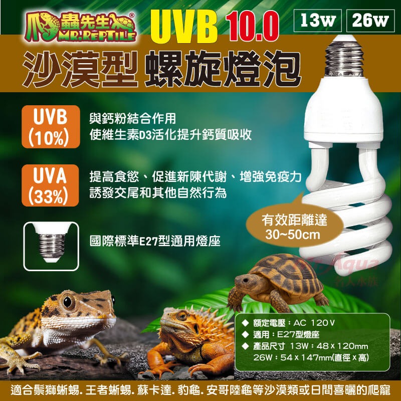 蛋叔叔-爬蟲先生-沙漠型螺旋UVB燈泡10.0/沙漠型/紫外線燈/13w/26w/太陽燈/鬆獅蜥/陸龜/蘇卡達/巨蜥-細節圖2