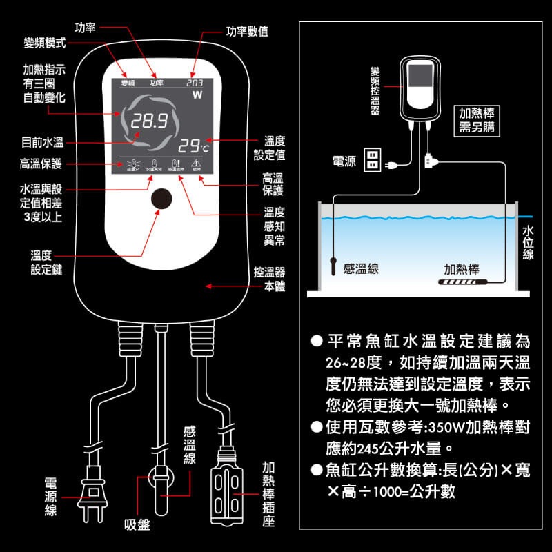 蛋叔叔-MR.微電腦彩屏省電變頻控溫器/魚缸加溫器/加熱器/恆溫器/控溫器/單營幕/雙螢幕/LED控溫器/定溫器-細節圖4
