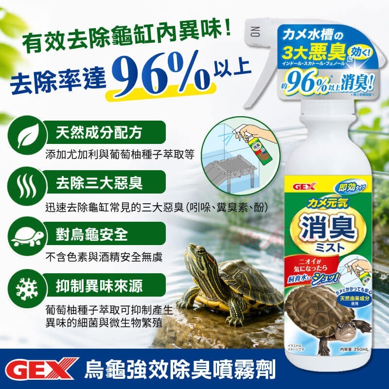 蛋叔叔-GEX-烏龜強效除臭噴霧劑/調節劑/穩定劑/除臭劑/消臭劑/清潔/尤加利葉/葡萄柚/烏龜缸/巴西龜-細節圖2
