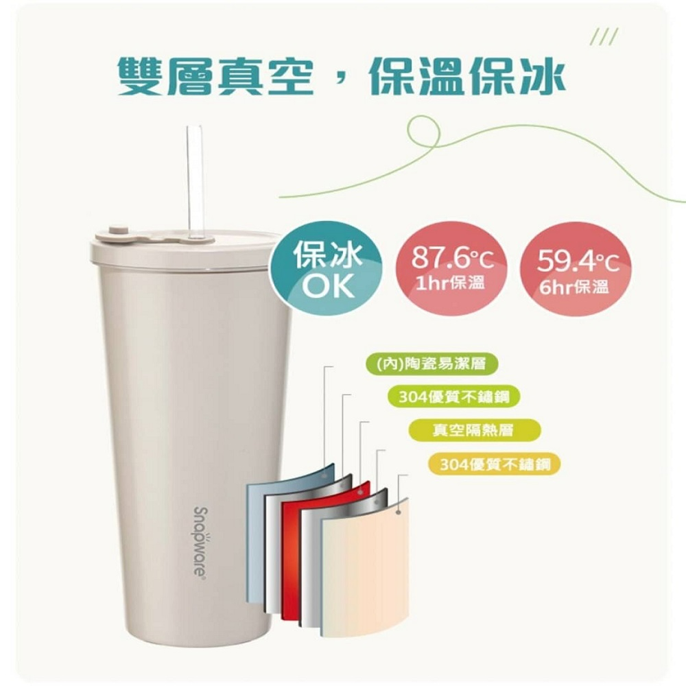 康寧 SNAPWARE 陶瓷不鏽鋼真空保溫吸管杯800ML 加贈吸管組+同色杯套-細節圖8