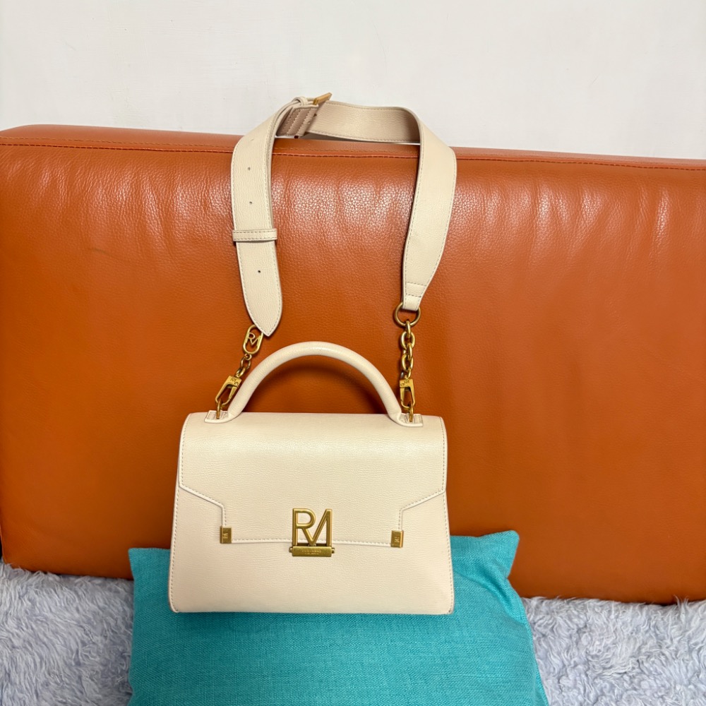 專櫃品牌ROBINMAY杏色 真皮 手提 斜背   皮包 凱莉包款-細節圖6