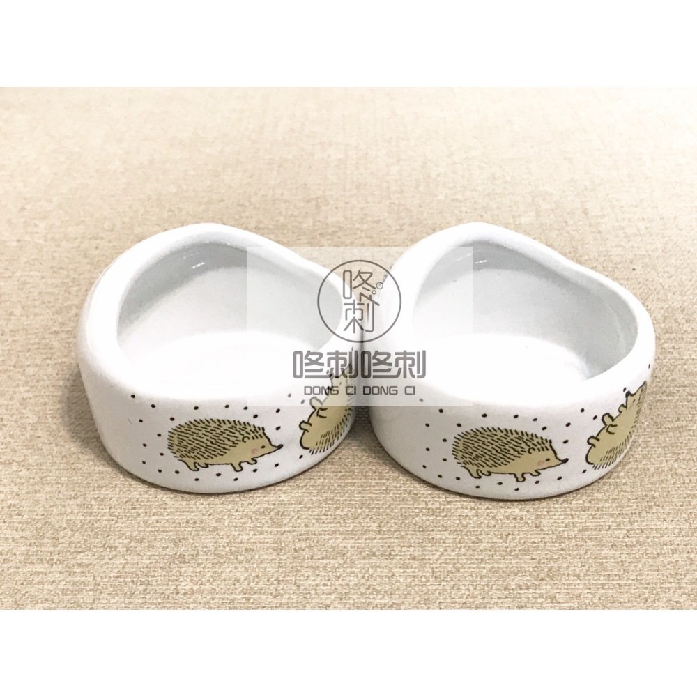 咚刺咚刺 刺蝟 蜜袋鼯 鼠鼠 斜口 防翻 陶瓷食盆 瓷碗-細節圖2