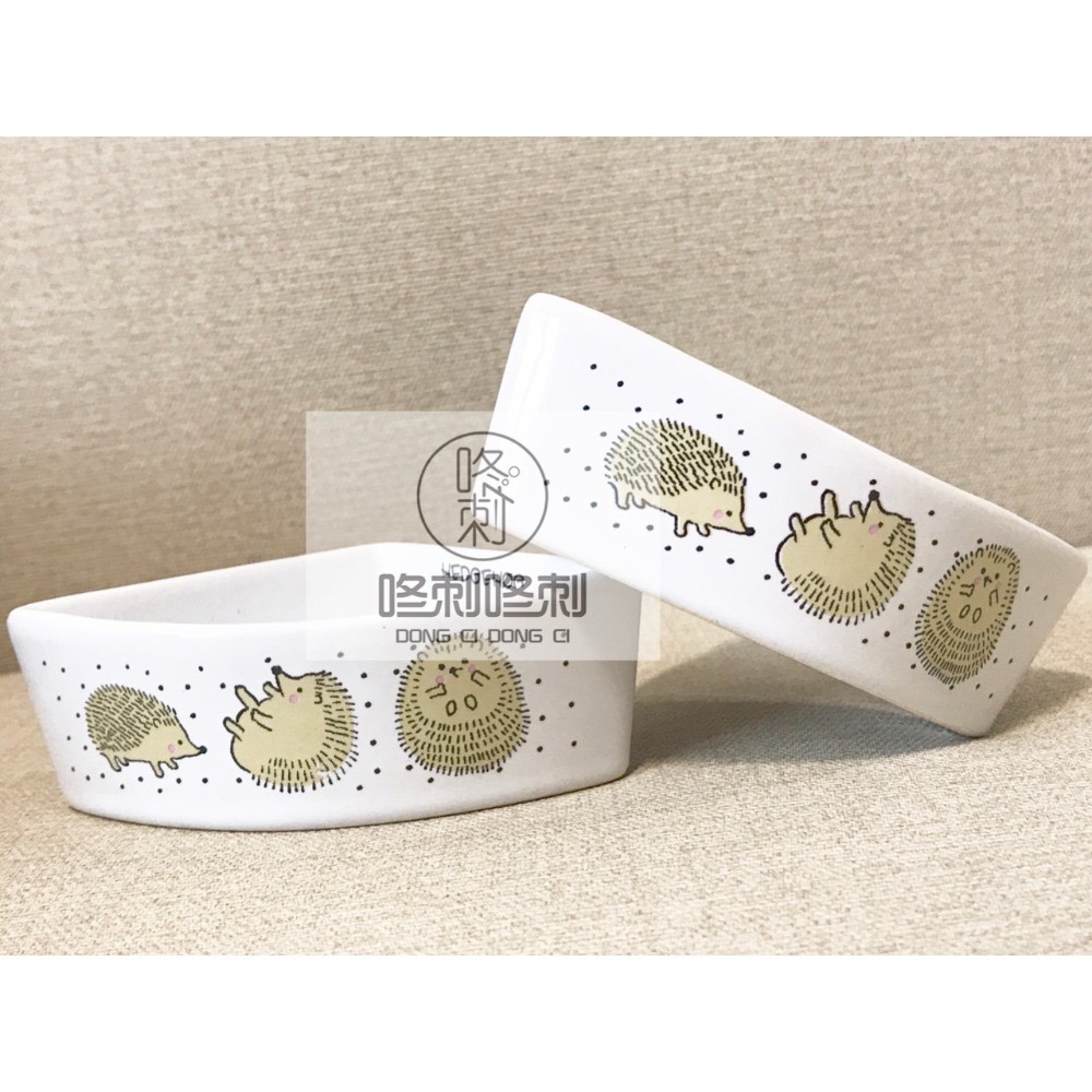 咚刺咚刺 刺蝟 蜜袋鼯 鼠鼠 斜口 防翻 陶瓷食盆 瓷碗-細節圖4