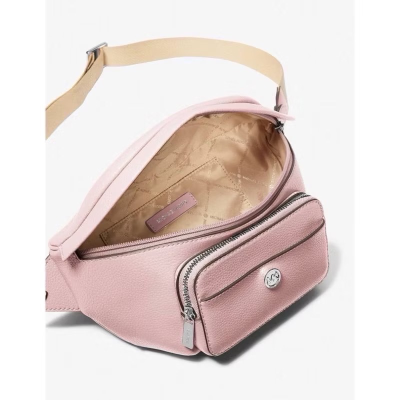 全新品👛🔥現貨🔥賠錢售出、MK二合一➡️真皮⬅️胸包、腰包、側背包 🌸櫻花粉 顏色🌸 背帶可調整-細節圖5