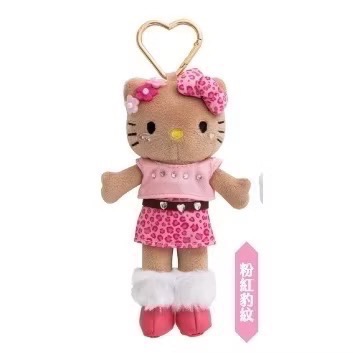 全新品💗7-11現貨 HELLO KITTY 長腿時尚 15cm 絨毛吊飾 鑰匙圈吊飾 百變造型 ❤️粉紅豹紋款💞-細節圖2