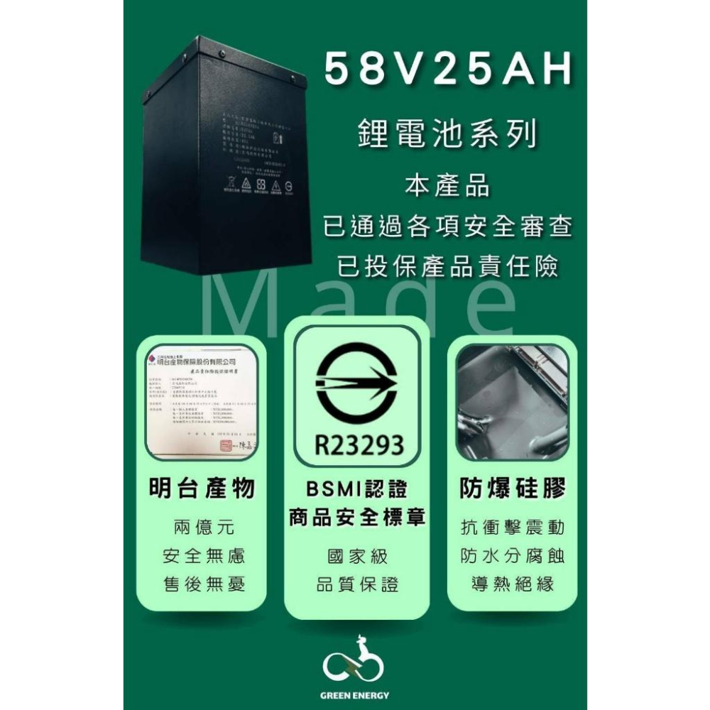 24期零利率 台灣製造 SBMI 認證 58V25AH 鋰電池 免費到府安裝 微型電動二輪車 鋰電池 電動車電池-細節圖4