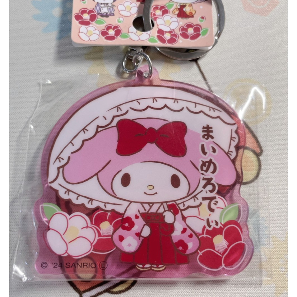 奶油點心兔~全新正版日本三麗鷗商品，山茶花系列美樂蒂昭和復古風造型壓克力鑰匙圈-細節圖2