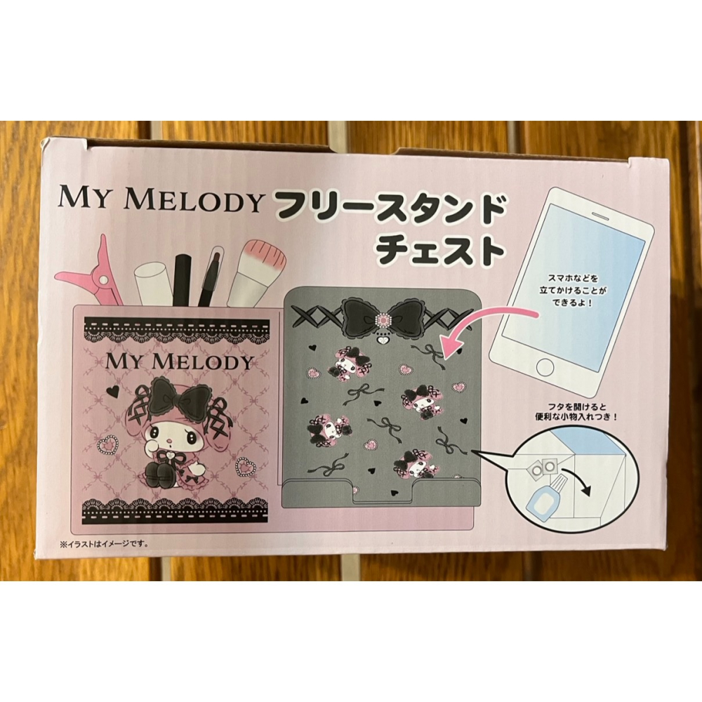 奶油點心兔~暗夜天使系列美樂蒂桌上型收納盒/筆筒/手機架/化妝品刷具收納-細節圖2