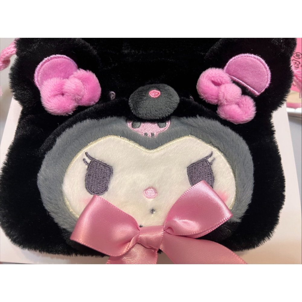 奶油點心兔~三麗鷗黑色動物系列盲盒~庫洛米/酷洛米/KUROMI黑粉色系熊熊造型絨毛束口袋 確認款-細節圖2