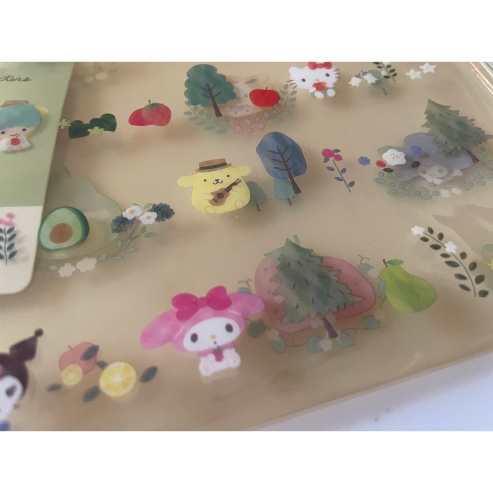 奶油點心兔：全新正版三麗鷗水果森林🌳黃色透明收納袋～kitty、雙子星、美樂蒂、大耳狗、布丁狗、庫洛米、帕恰-細節圖2