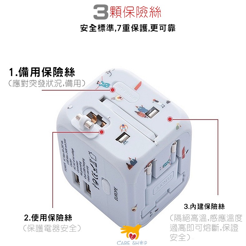 萬國旅行充 2.4A USB 全球通用 快速充電 萬用轉接頭 旅行充電頭-細節圖4
