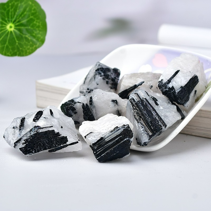 [水晶專賣24h出貨] 天然礦採 白水晶黑碧璽共生礦 水晶原礦  擴香石 水晶擴香 水晶香薰石 精油擴香 水晶 生日禮物-細節圖2