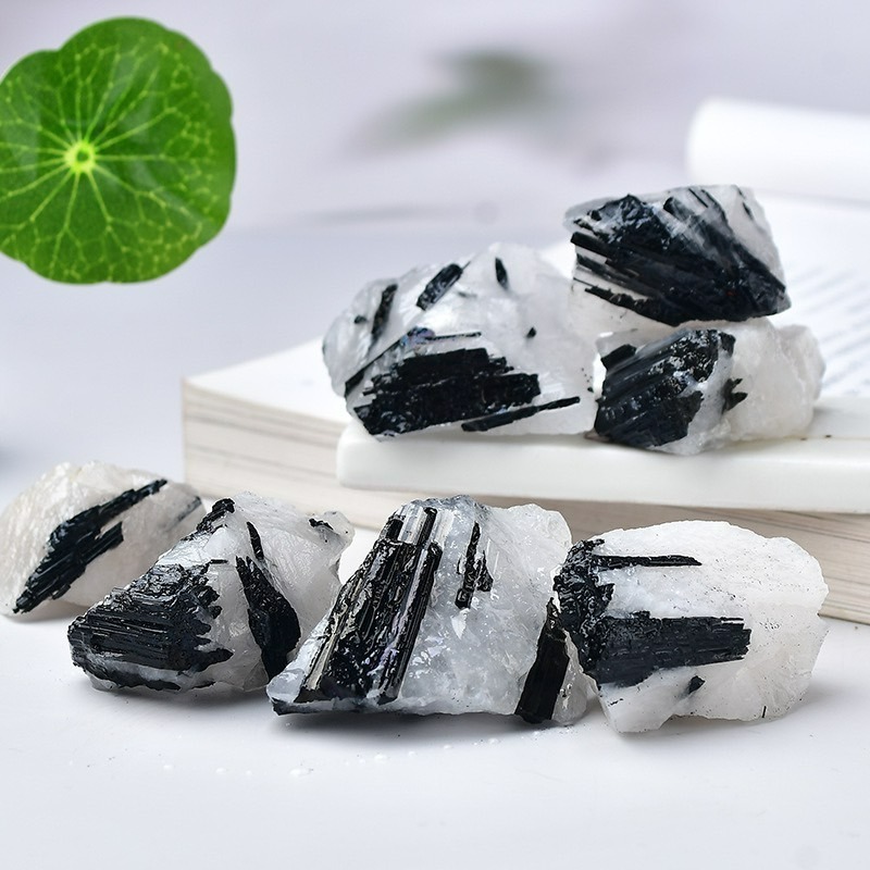 [水晶專賣24h出貨] 天然礦採 白水晶黑碧璽共生礦 水晶原礦  擴香石 水晶擴香 水晶香薰石 精油擴香 水晶 生日禮物-細節圖4