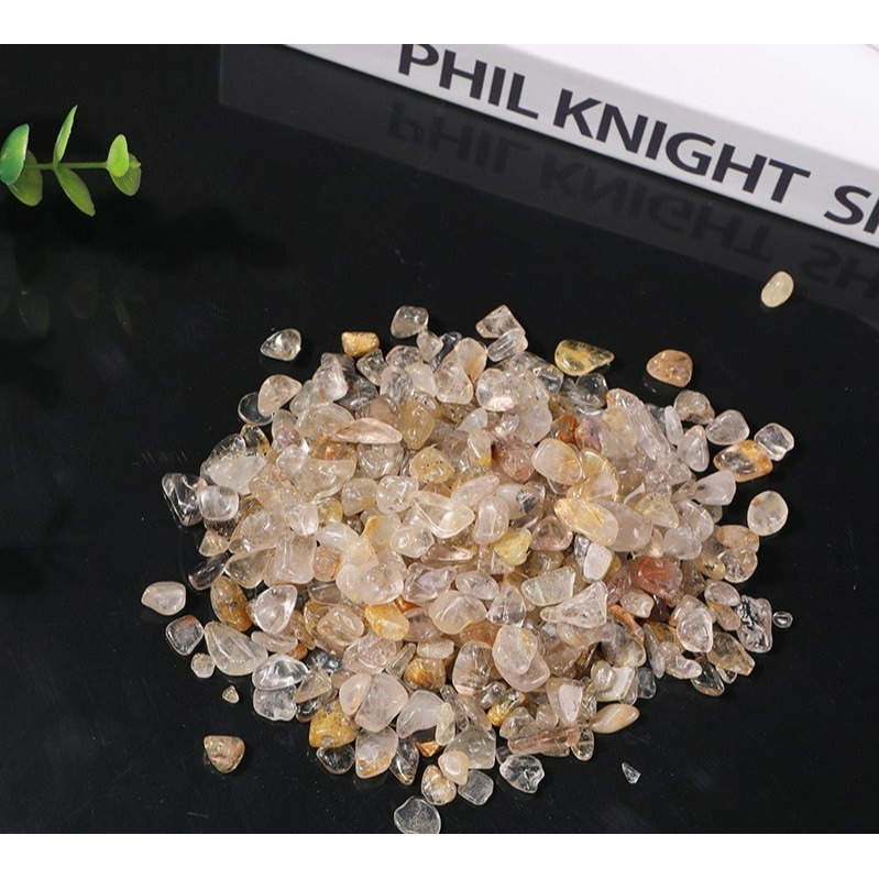 [水晶專賣24h出貨] 水晶碎石 金髮晶 魚缸花盆造景石 消磁石 水晶 髮晶 招財 能量石 風水 白水晶 粉水晶-細節圖4