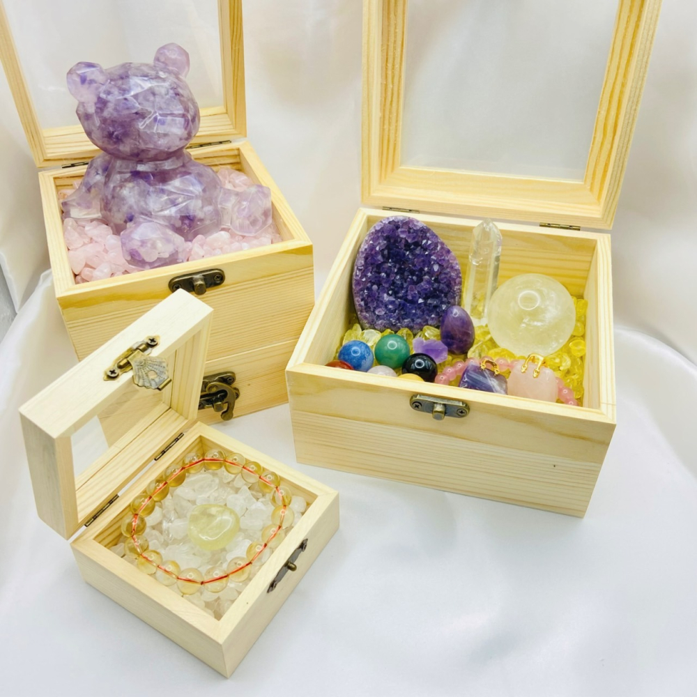 [水晶專賣24h出貨] 水晶消磁 收納 木盒 玻璃蓋木盒 水晶碎石消磁盒 消磁碗 水晶 水晶碎石 淨化水晶 水晶-細節圖2