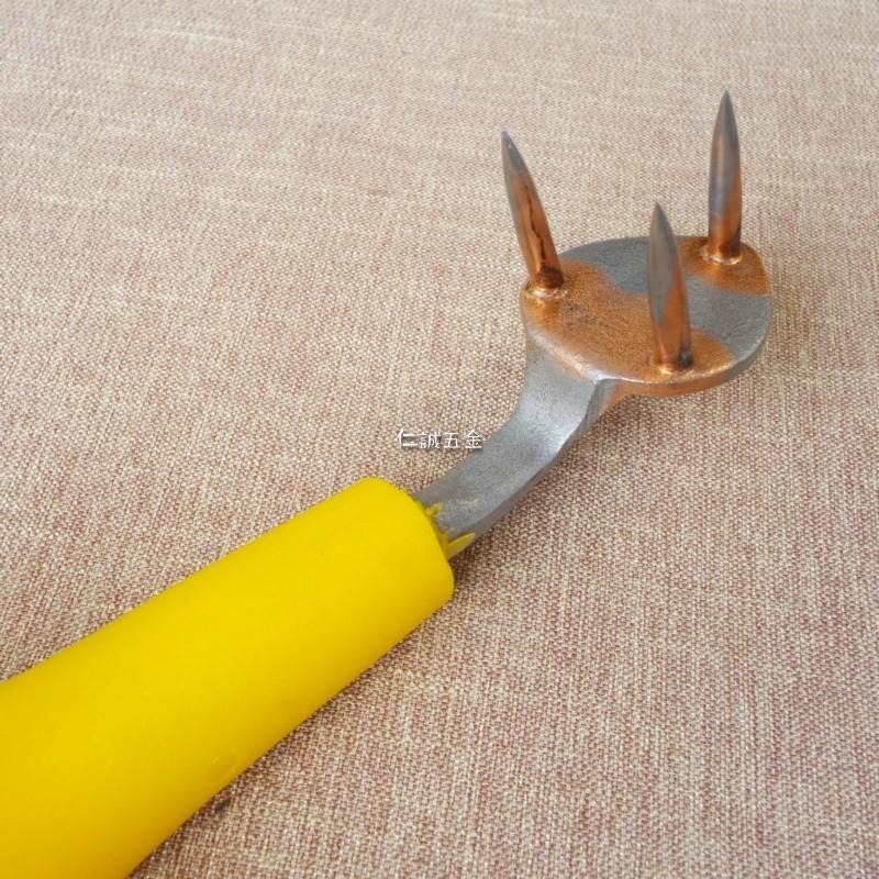 「仁誠五金」牛哥城 膠柄 三釘 布袋鈎 台灣製 三齒 布袋鉤 黃柄 麵粉袋勾 貨勾 貨鉤 布袋勾 米袋勾 米袋鉤 三爪-細節圖2