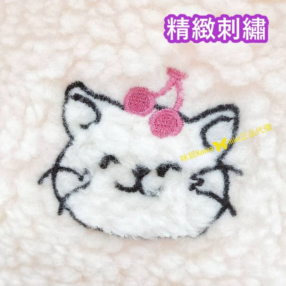 mini♥️咪妮♥️BANILA CO 聯名款 刺繡喵喵羔羊毛束口包 化妝包 手提包-細節圖3