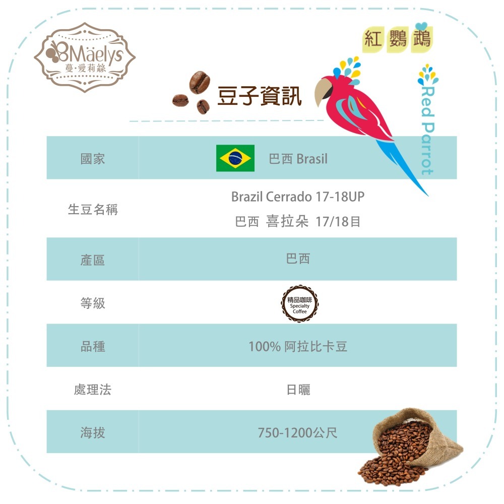 《紅鸚鵡》20入耳掛濾掛單品咖啡包 巴西 喜拉朵 Brazil Cerrado阿拉比卡 日曬 中深焙-細節圖4