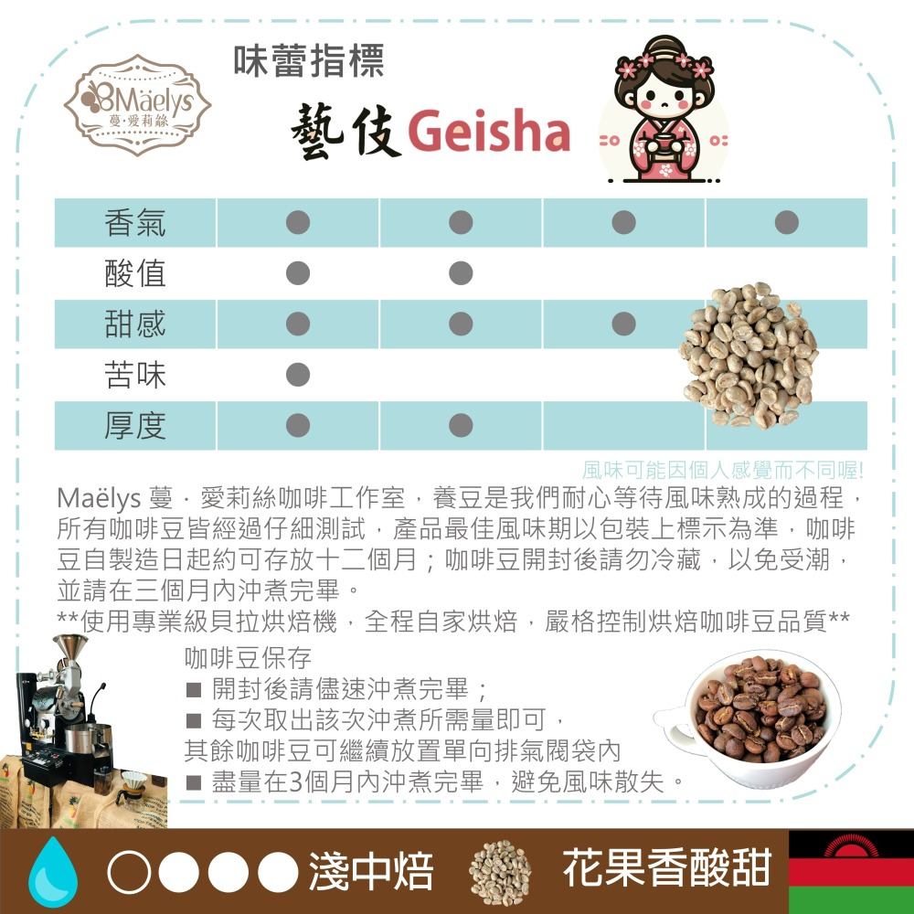 Maelys《藝伎》馬拉威 藝伎Geisha 密蘇庫 水洗 淺中焙 單品咖啡豆-細節圖4