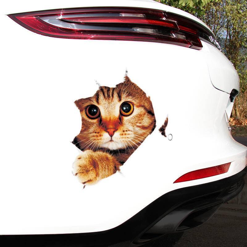 3D立體動物車紙 汽車寵物貼紙 洗車不掉 汽車玻璃貼紙 防曬防水防刮痕 猫咪貼紙 狗狗貼紙 汽車貼 個性玻璃貼-細節圖2
