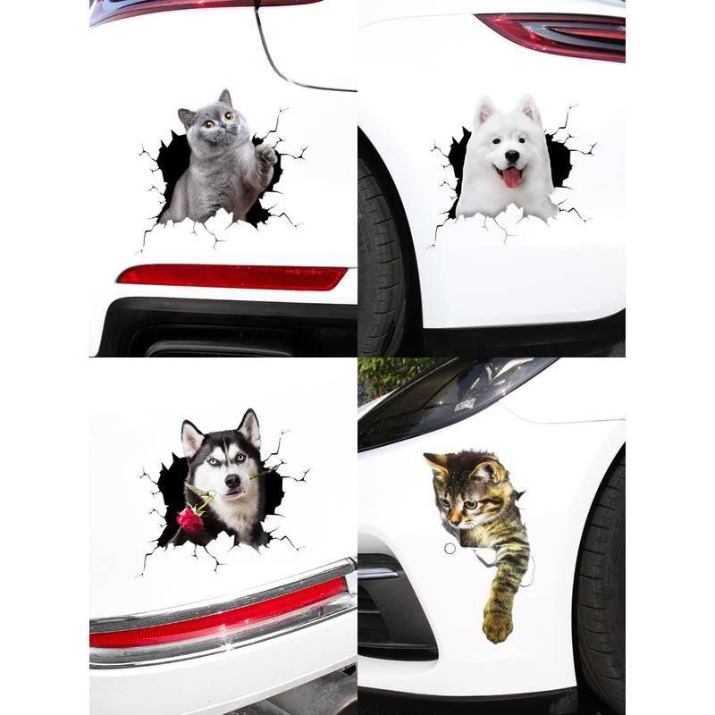 3D立體動物車紙 汽車寵物貼紙 洗車不掉 汽車玻璃貼紙 防曬防水防刮痕 猫咪貼紙 狗狗貼紙 汽車貼 個性玻璃貼-細節圖7