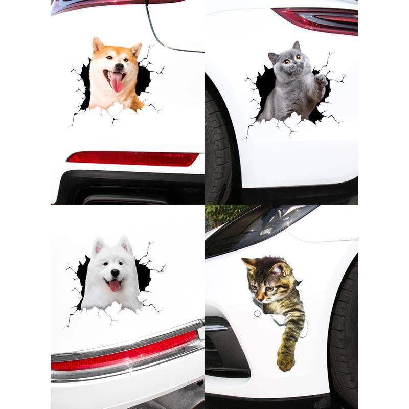 3D立體動物車紙 汽車寵物貼紙 洗車不掉 汽車玻璃貼紙 防曬防水防刮痕 猫咪貼紙 狗狗貼紙 汽車貼 個性玻璃貼-細節圖8