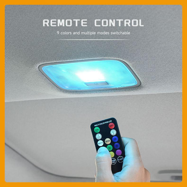 汽車室內燈 T10雙尖頭 遙控七彩LED閱讀燈 12V 5050燈珠 汽車閱讀燈 LED室內燈 車頂燈 車廂燈 車內燈-細節圖8