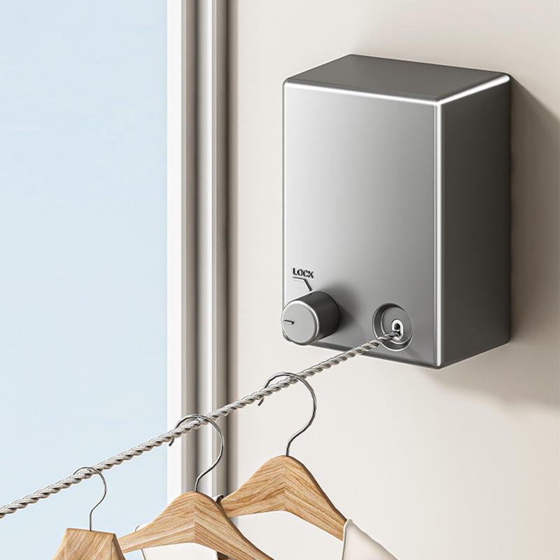 免打孔伸縮曬衣繩 隱形晾衣繩 不鏽鋼曬衣繩 室內晾衣繩 壁掛曬衣神器 伸縮曬衣架 強力晾衣繩 小空間曬衣繩 簡易收納晾衣-細節圖3