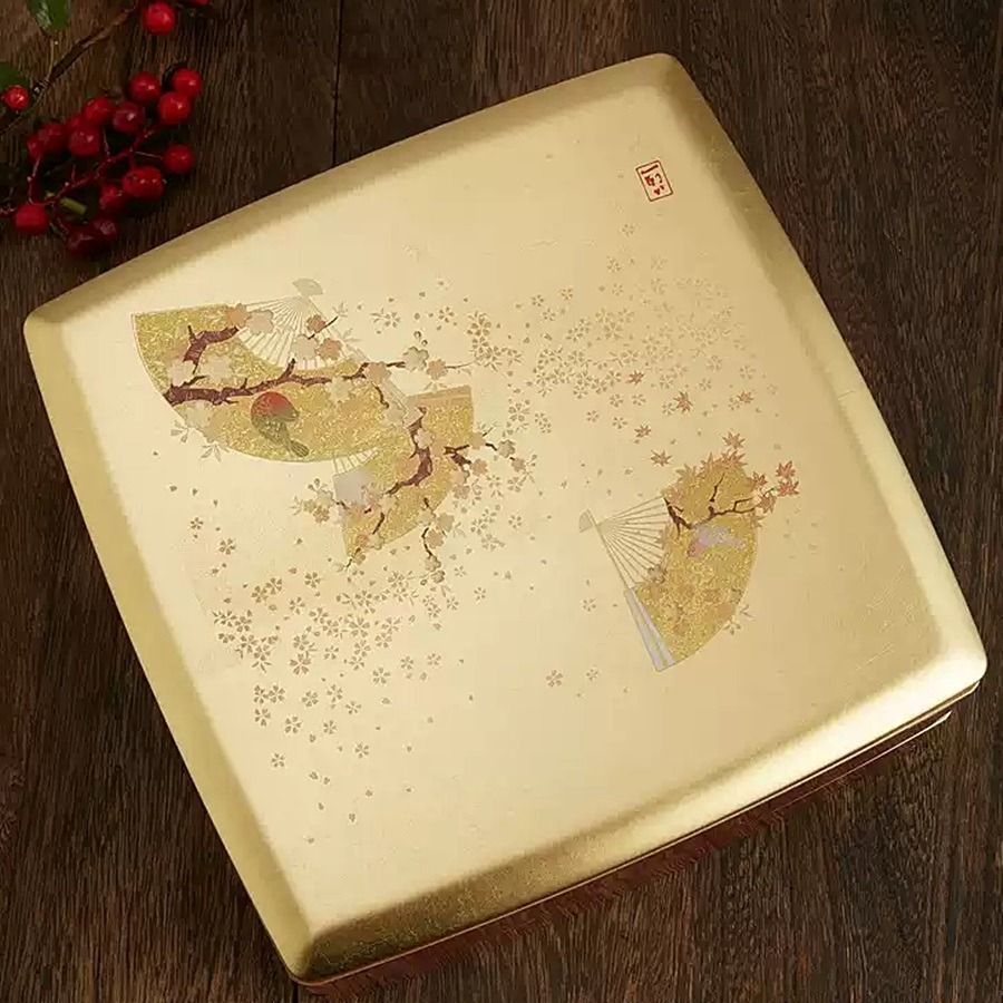 [年終促銷][24cm]日本製 金箔雙層方形果盒 糖果盒~結婚過年過節好看又實用~山中漆器-細節圖6