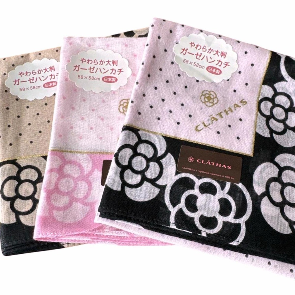 [58*58]日本製 CLATHAS山茶花 手帕 專櫃品牌 純棉手帕 大方巾 領巾 絲巾 圍巾-細節圖2