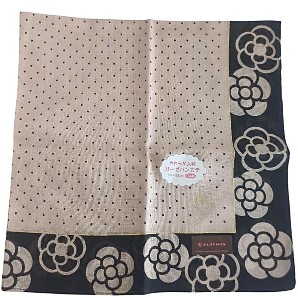 [58*58]日本製 CLATHAS山茶花 手帕 專櫃品牌 純棉手帕 大方巾 領巾 絲巾 圍巾-細節圖3