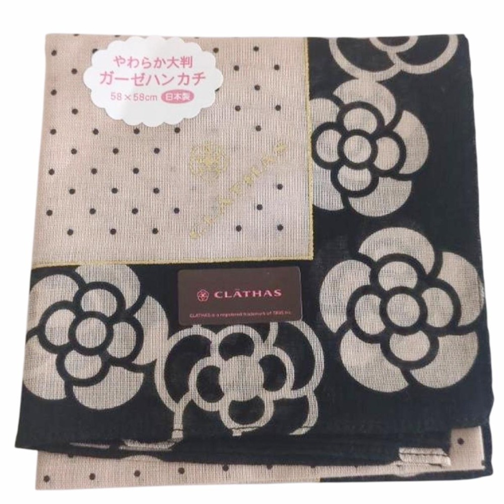 [58*58]日本製 CLATHAS山茶花 手帕 專櫃品牌 純棉手帕 大方巾 領巾 絲巾 圍巾-細節圖4