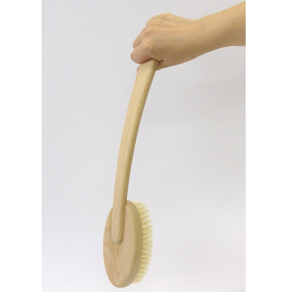 日本製 天然毛洗澡刷 人體工學把柄曲線設計 天然木把手 天然動物毛 洗背刷子-細節圖6