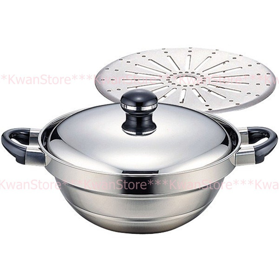[27/30cm]日本製 宮崎 蒸煮萬能鍋 304不鏽鋼段付鍋 蒸鍋 湯鍋 炒鍋 油炸鍋 兩手鍋-細節圖2