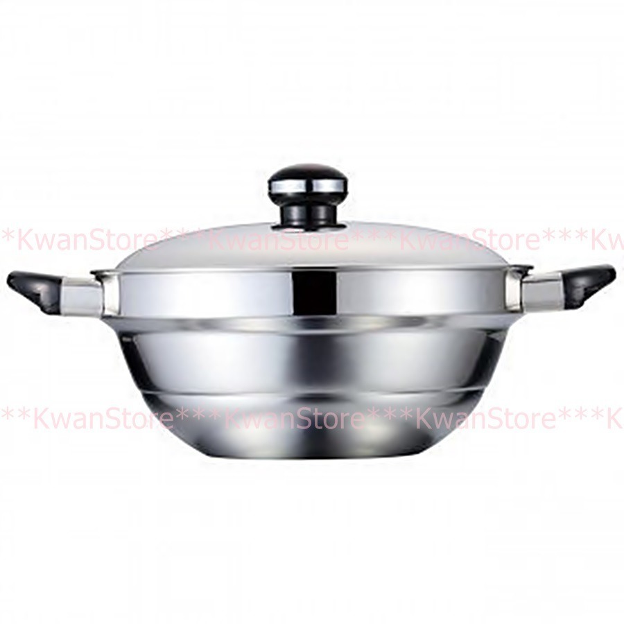[27/30cm]日本製 宮崎 蒸煮萬能鍋 304不鏽鋼段付鍋 蒸鍋 湯鍋 炒鍋 油炸鍋 兩手鍋-細節圖6