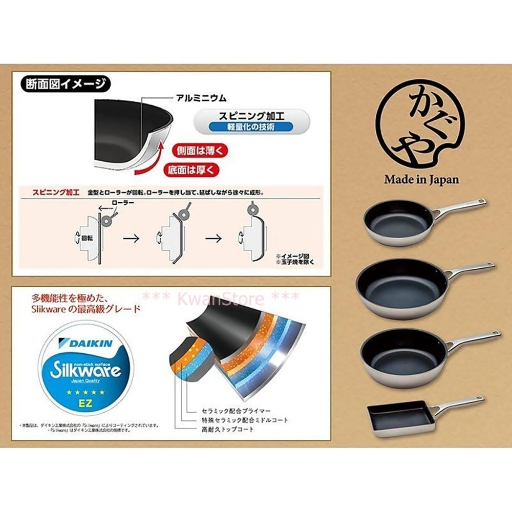 日本製 北陸 KAGUYA 不沾平底鍋 炒鍋 煎蛋鍋 玉子燒 寬底 不鏽鋼把手~IH可-細節圖2