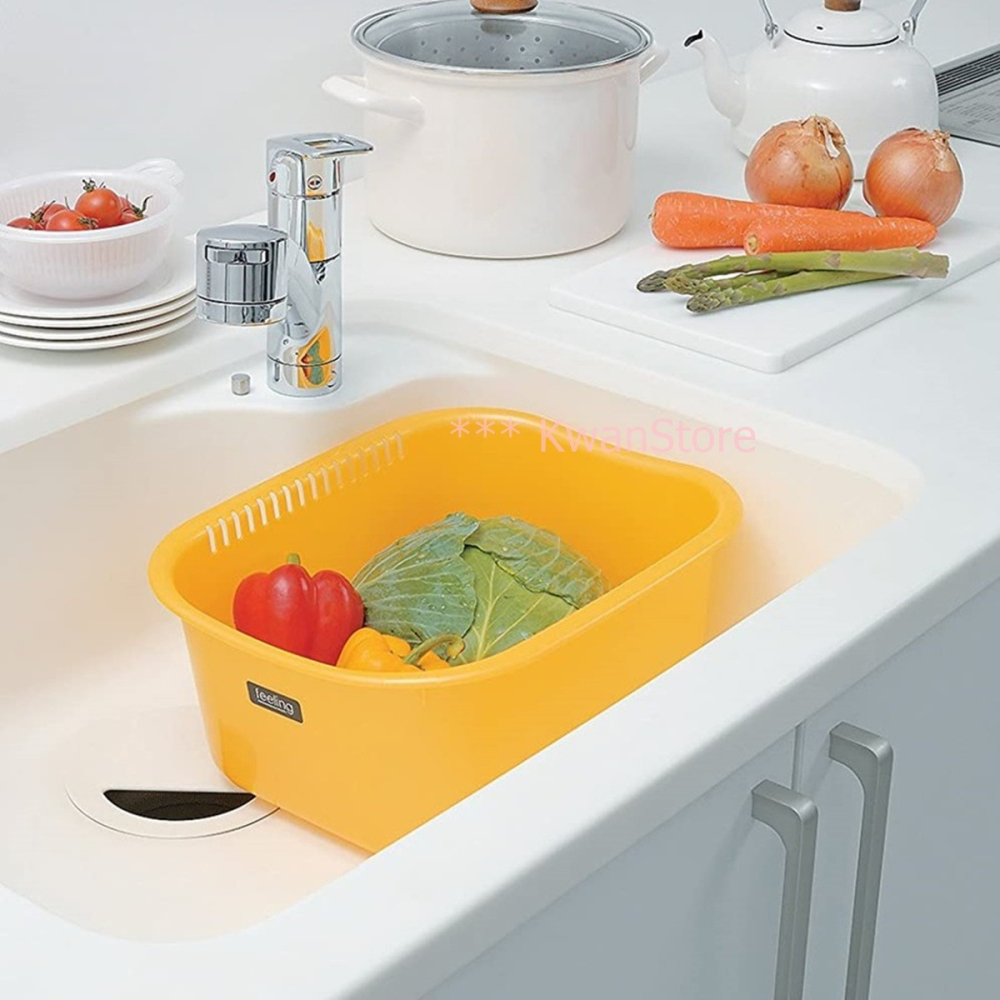 [9L]日本製 Inomata 長方形洗菜盆 洗碗藍 洗菜籃 洗碗盆 洗水果洗菜~白-細節圖5