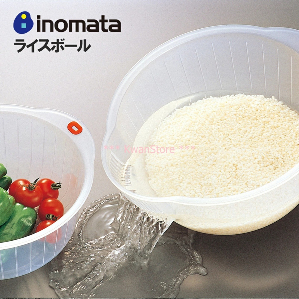 日本製 inomata 洗米器 洗米洗菜洗水果超方便 瀝水籃 濾水籃 洗菜藍 附掛勾-細節圖2