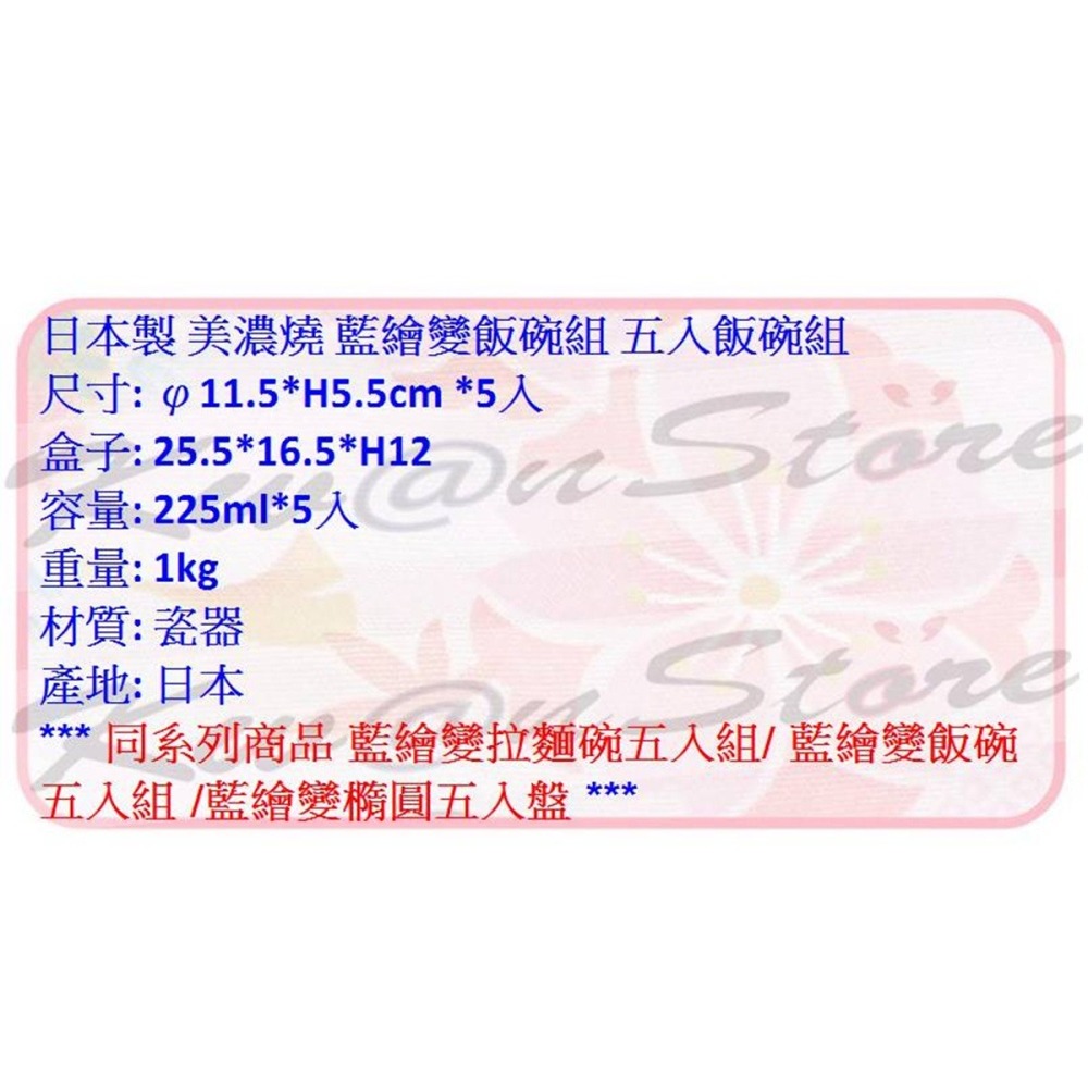 日本製 美濃燒 藍繪變飯碗組 五入飯碗組-細節圖11